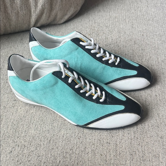 Emilio Pucci Shoes - NWOT VINTAGE -Emilio Pucci Turquoise, Black and White Suede Low-Profile Sneakers